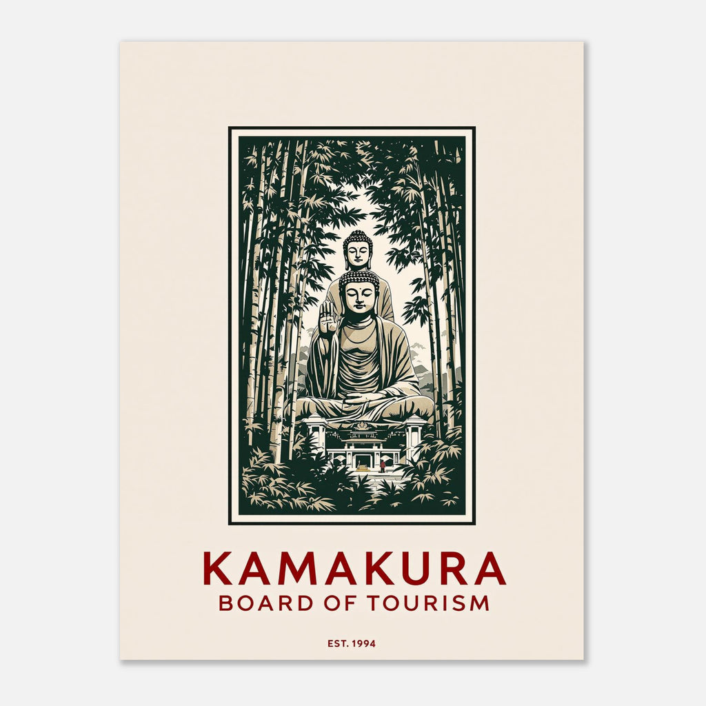 Kamakura Vintage Travel Poster Art Print — detail view | Wild Thread Co