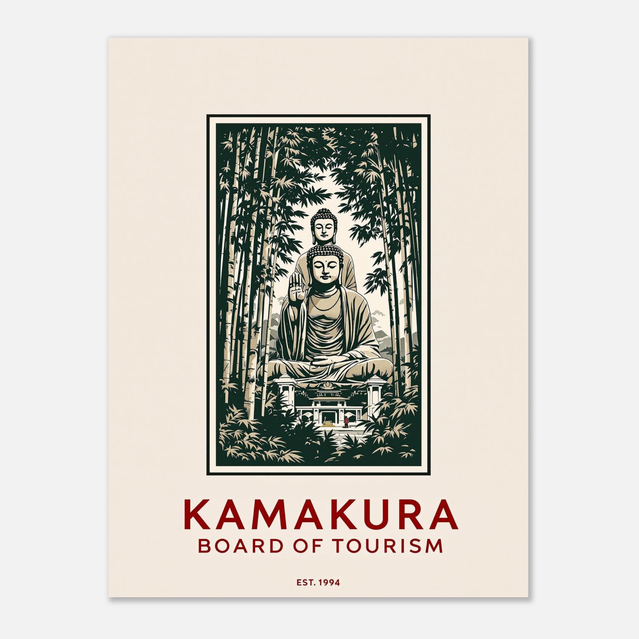Kamakura Vintage Travel Poster Art Print — detail view | Wild Thread Co