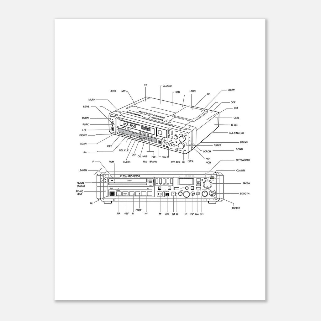 Minidisc Player Technical Illustration Art Print Art Print — detail view | Wild Thread Co