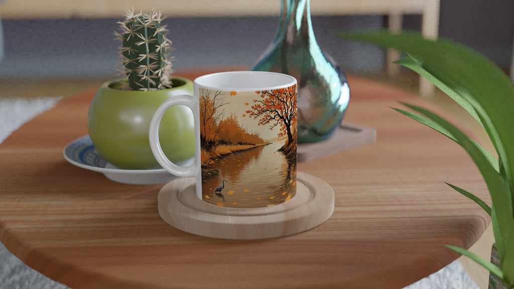 Autumn River Leaves Heron Bronze Mug Coffee Tea Ceramic 11oz — Mug | Wild Thread Co