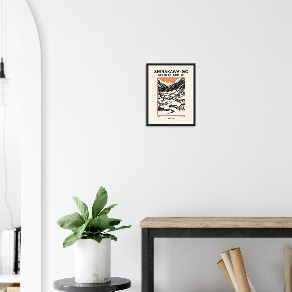 Shirakawa Go Vintage Travel Poster Framed Art Print — detail view | Wild Thread Co