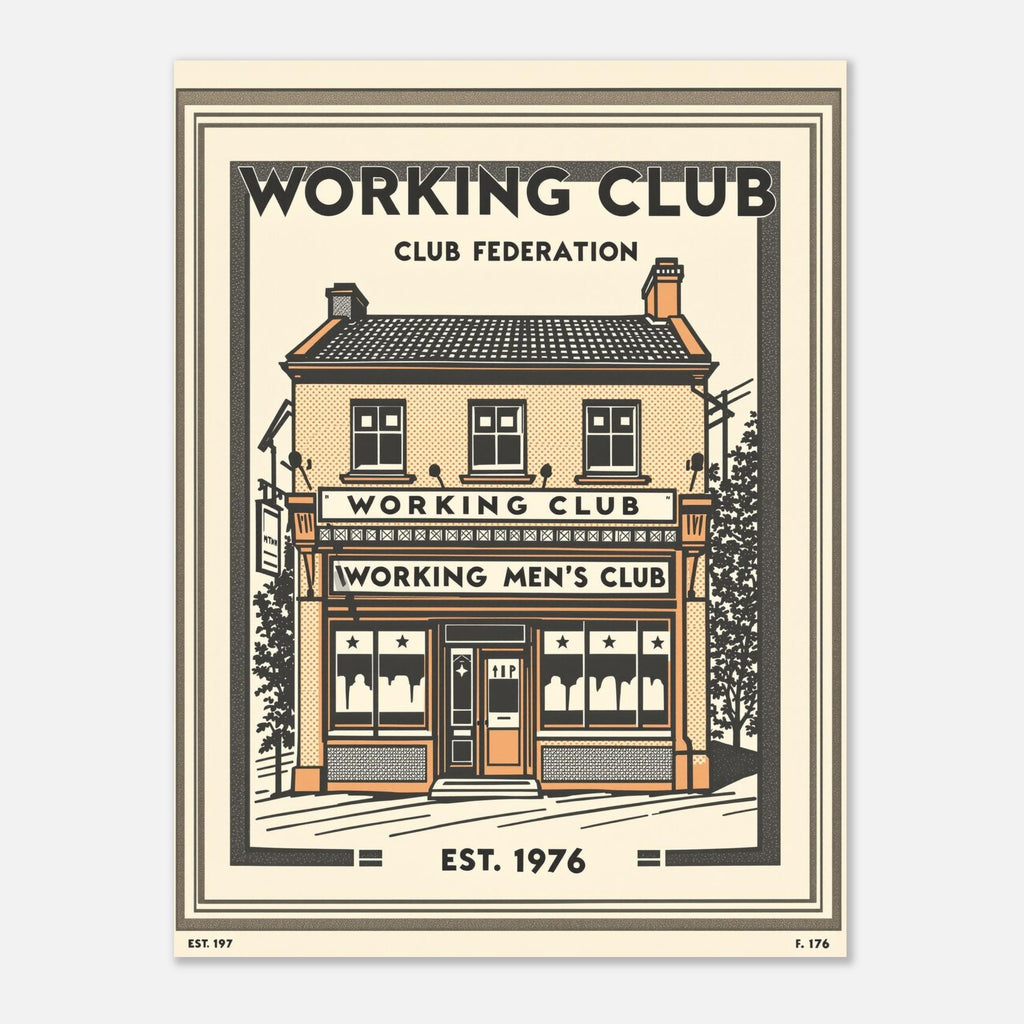 Working Mens Club Vintage Travel Poster Art Print — detail view | Wild Thread Co