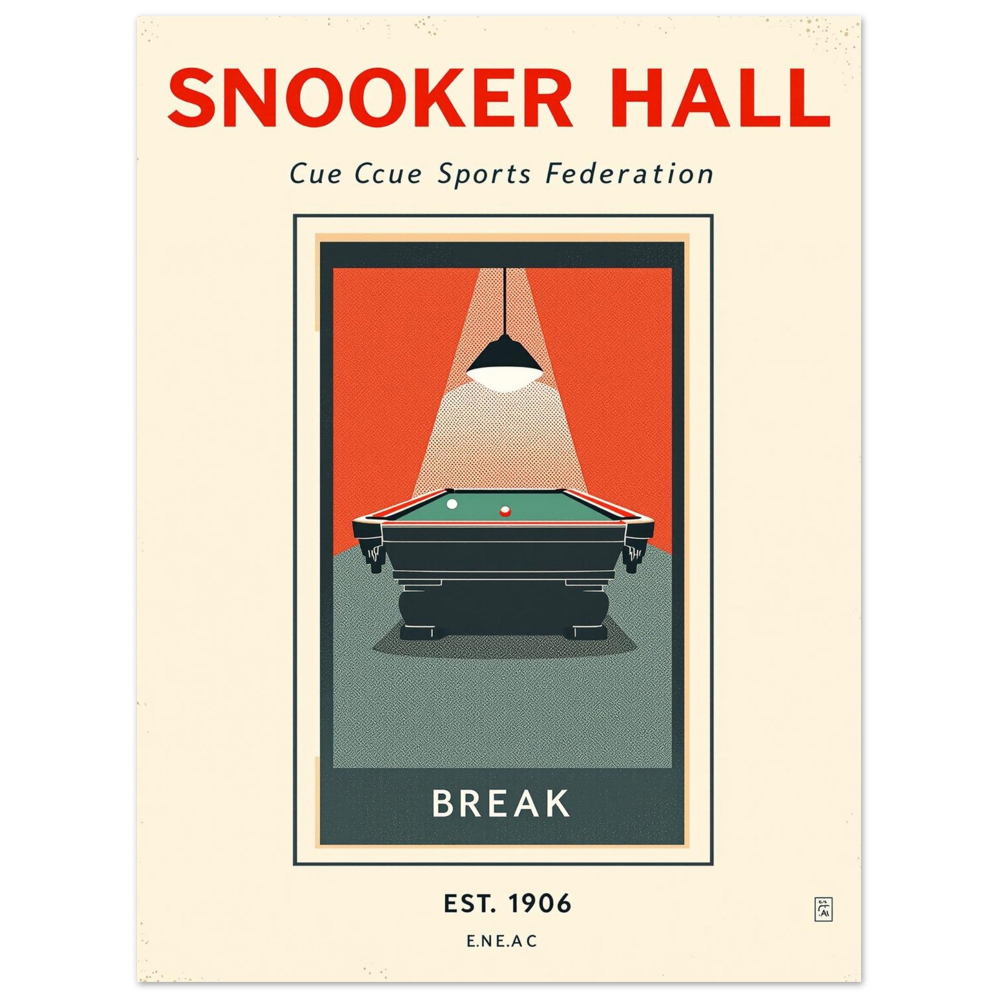 Snooker Hall Vintage Travel Poster Art Print — detail view | Wild Thread Co