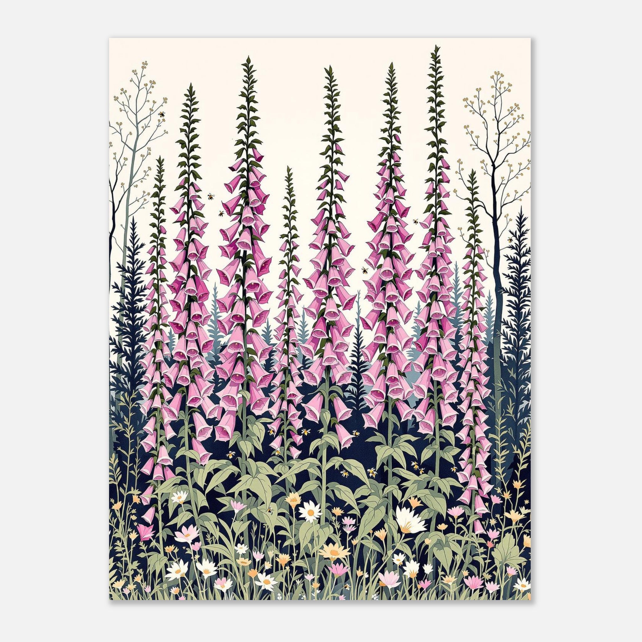 Foxglove Woodland Clearing A1 Art Print Art Print — detail view | Wild Thread Co
