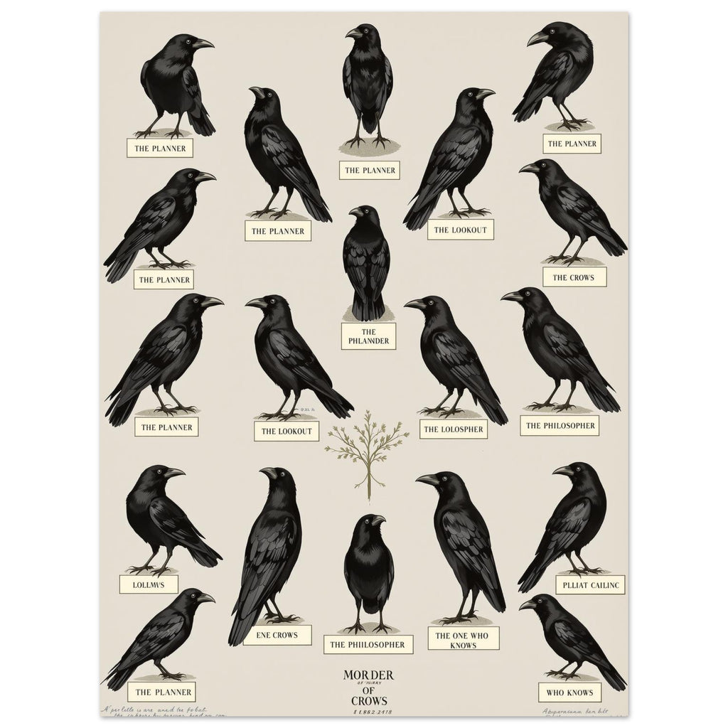 Murder of Crows Natural History Plate A1 Art Print Poster Wall Art UK UK Gift Art Print — detail view | Wild Thread Co