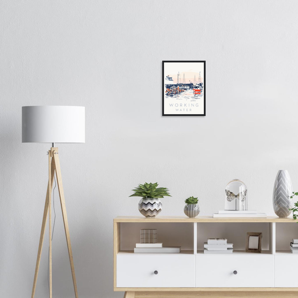 Fishing Village Lobster Pots Harbour Framed Art Print — detail view | Wild Thread Co