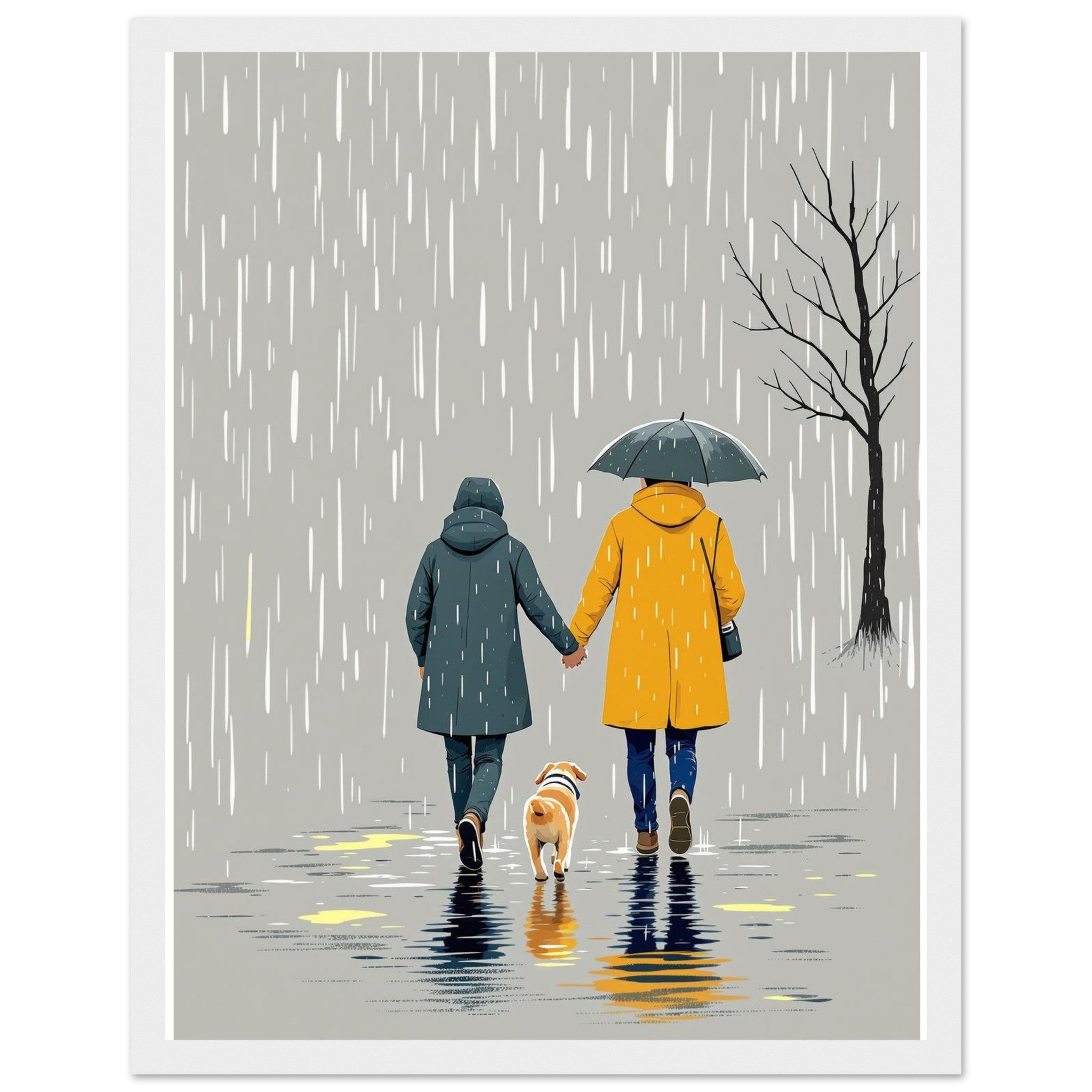 Dog Walk Rain Framed Art Print — detail view | Wild Thread Co