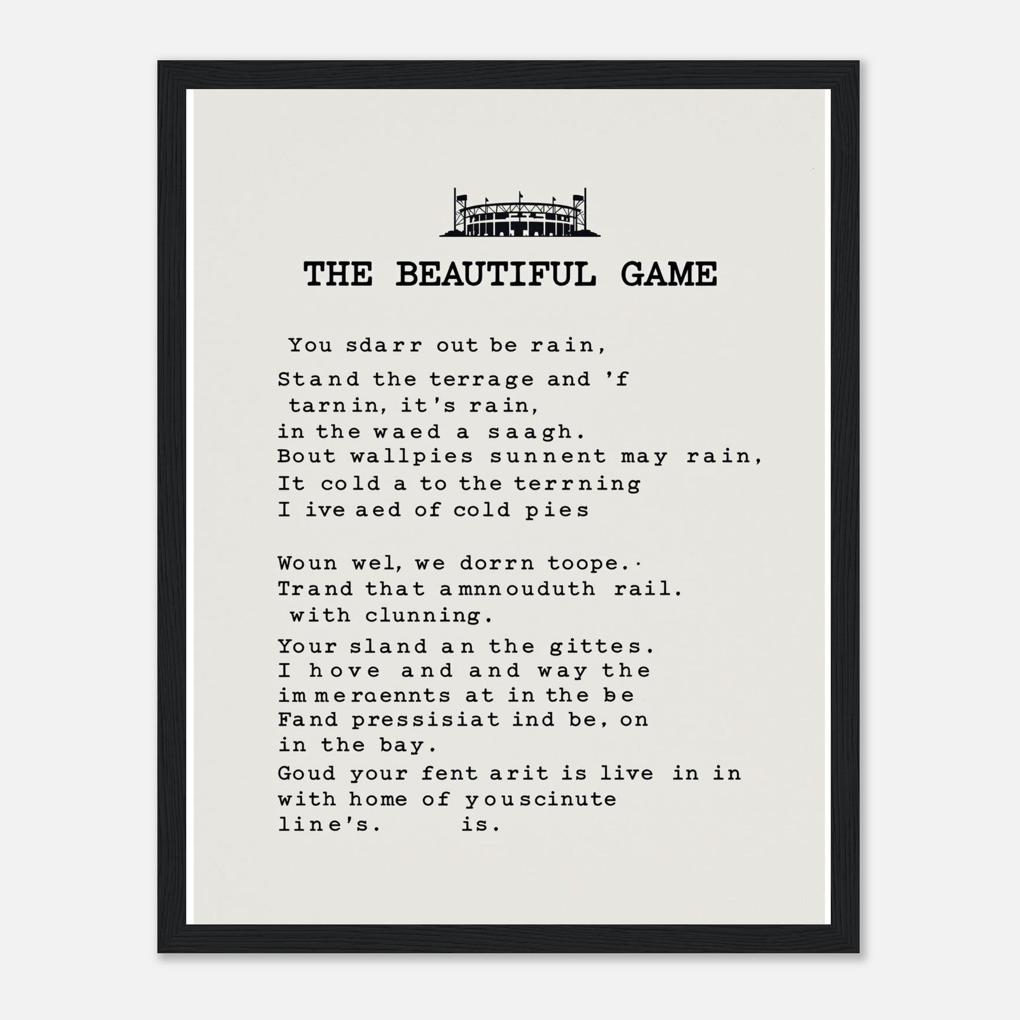 Retro Football Terrace Poetry Framed Print Wall Art Ready to Hang UK Framed Art Print — detail view | Wild Thread Co