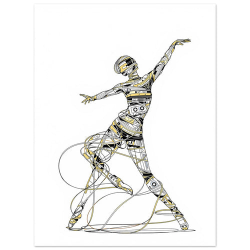 Cassette Tape Dancer Retro Music A1 Art Print Art Print — detail view | Wild Thread Co