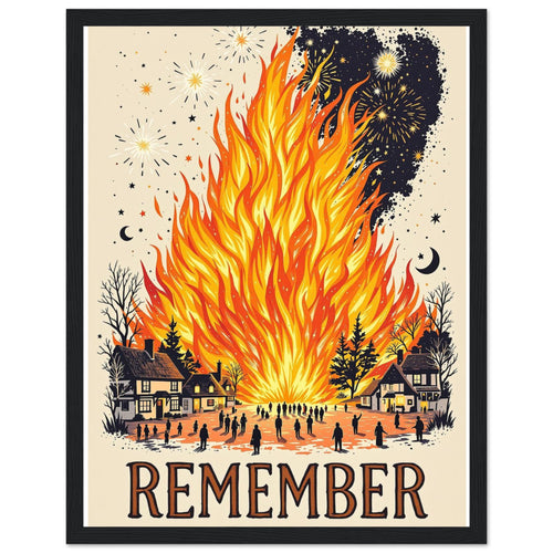 Bonfire Night Village Fire Framed Print — Framed Art Print | Wild Thread Co