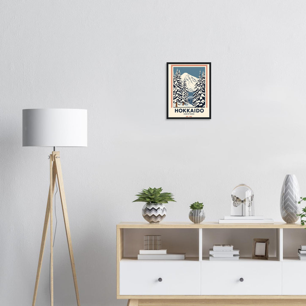 Hokkaido Vintage Travel Poster Framed Art Print — detail view | Wild Thread Co