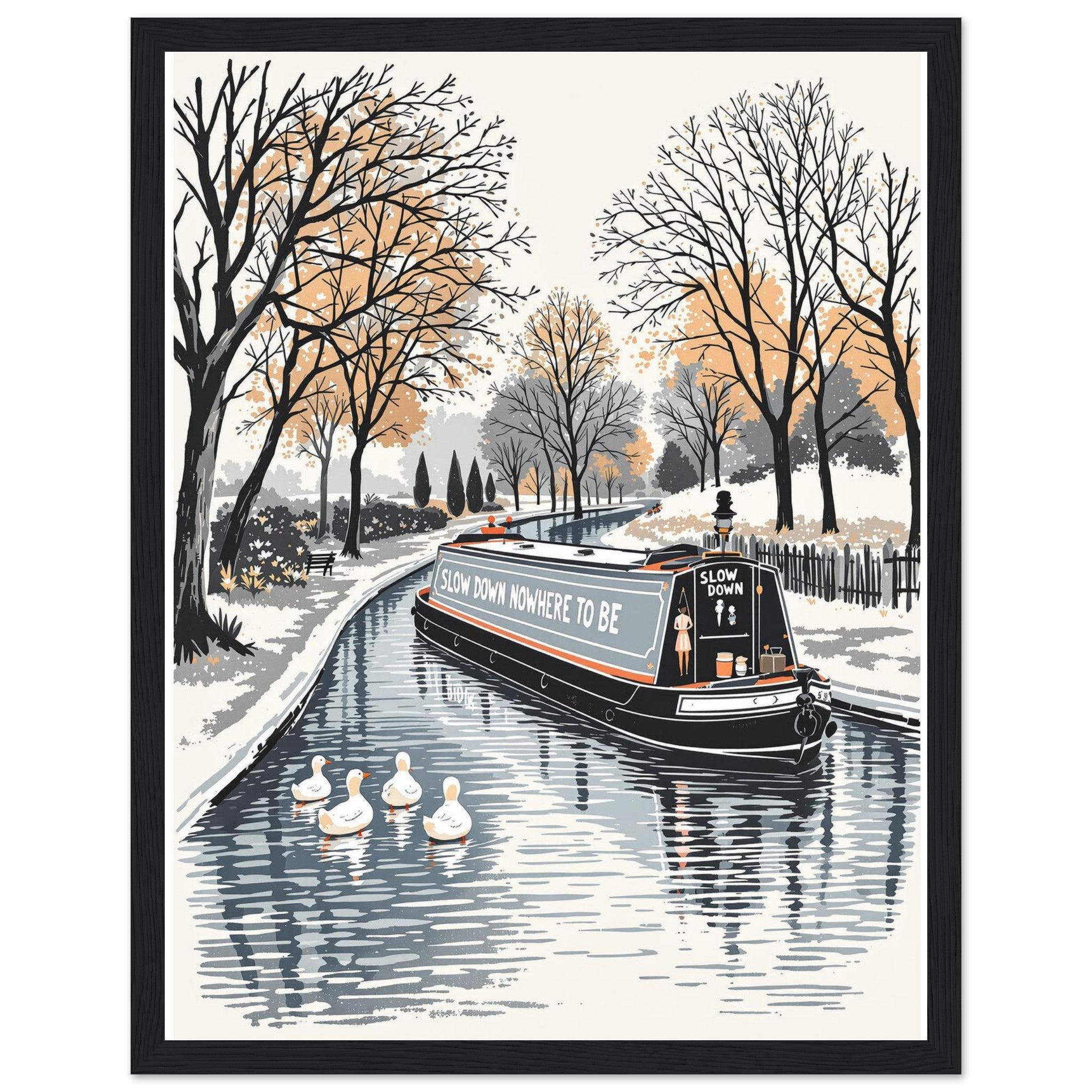 Canal Narrowboat Slow Down Framed Print — Framed Art Print | Wild Thread Co