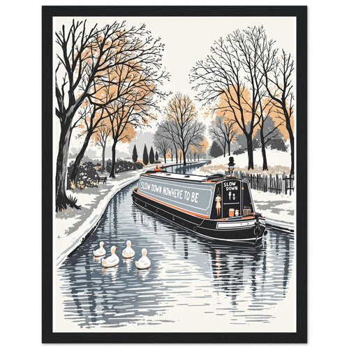 Canal Narrowboat Slow Down Framed Print — Framed Art Print | Wild Thread Co