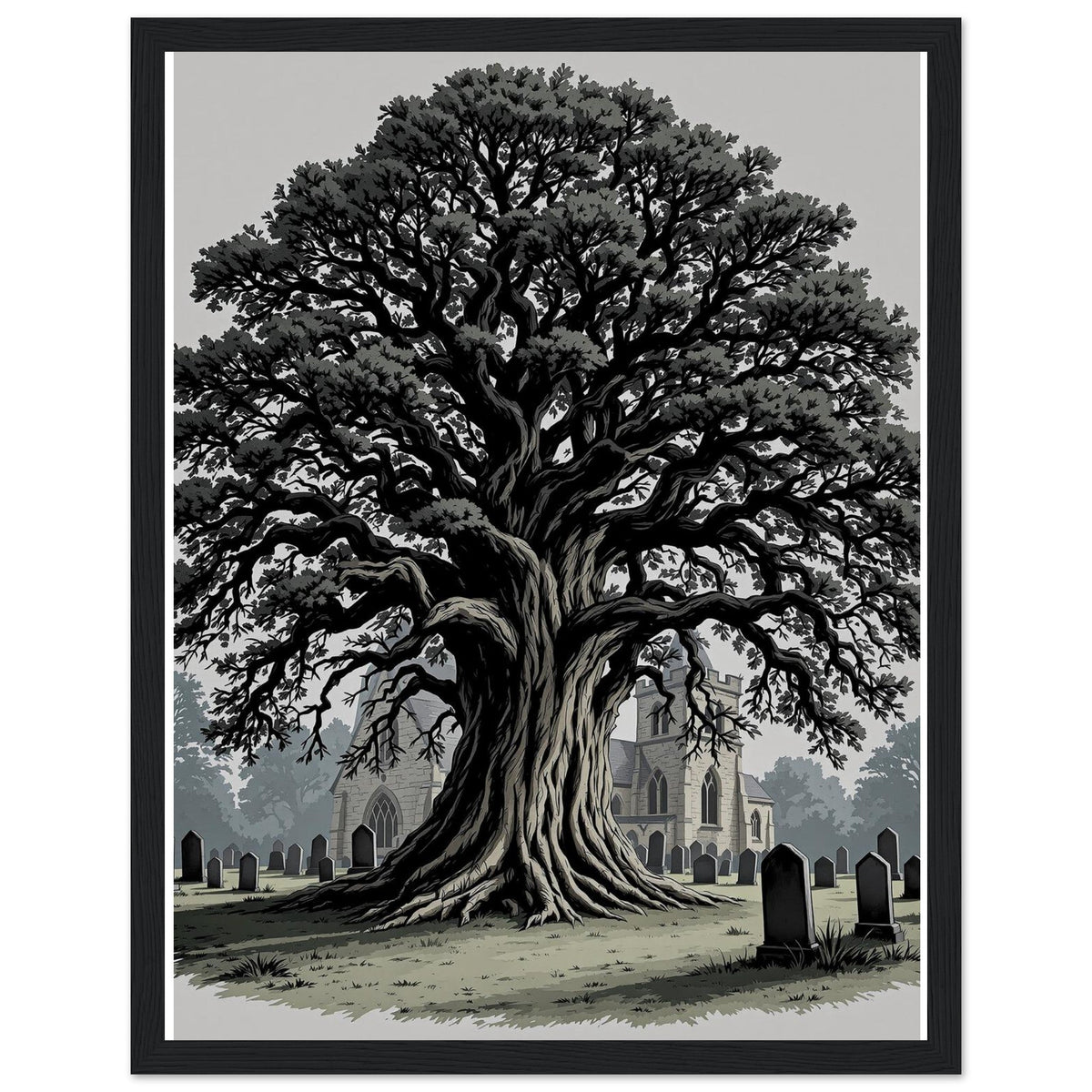 Ancient Yew Churchyard Framed Print Wall Art Ready to Hang UK - Wild Thread Co