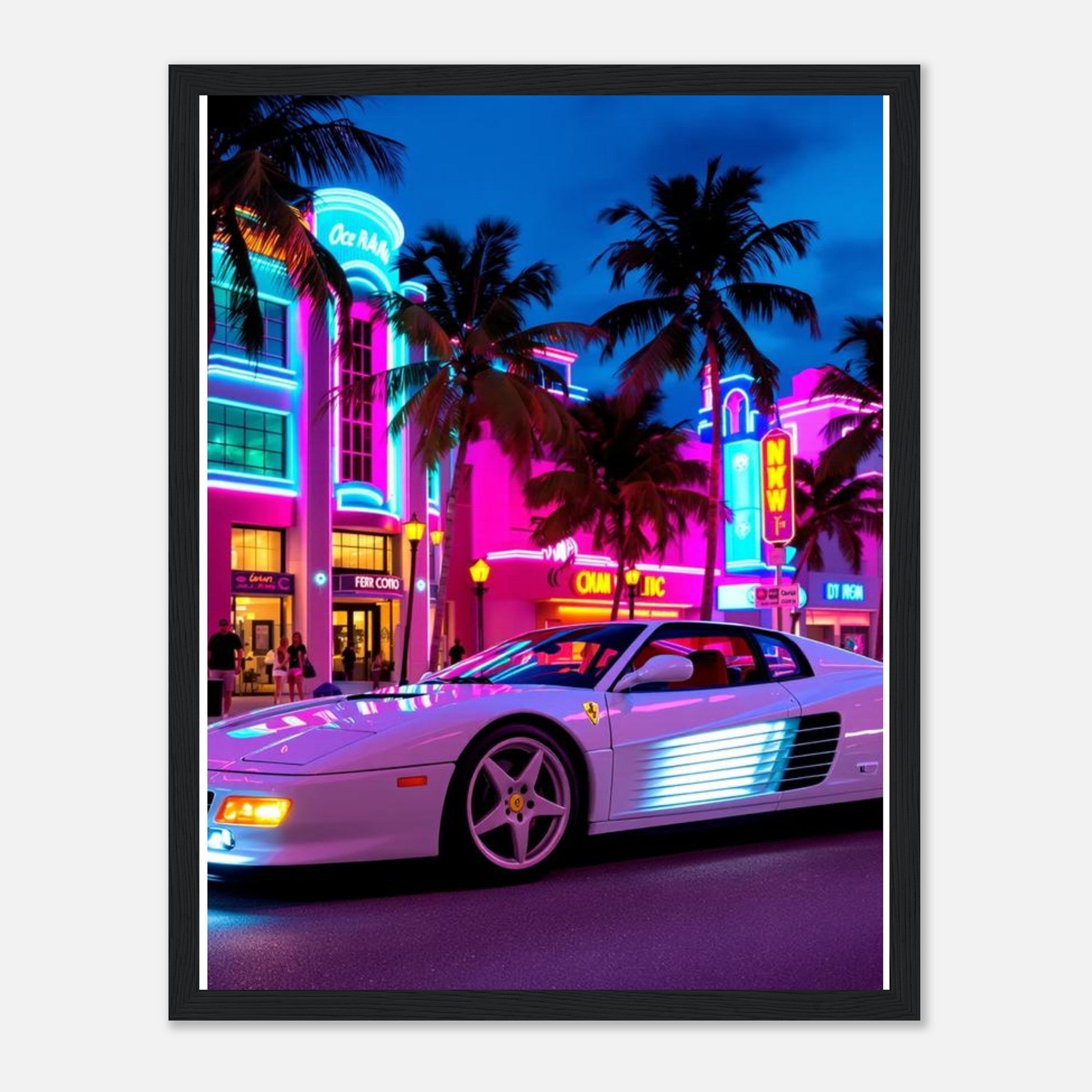 Ferrari Testarossa Miami Framed Art Print — detail view | Wild Thread Co