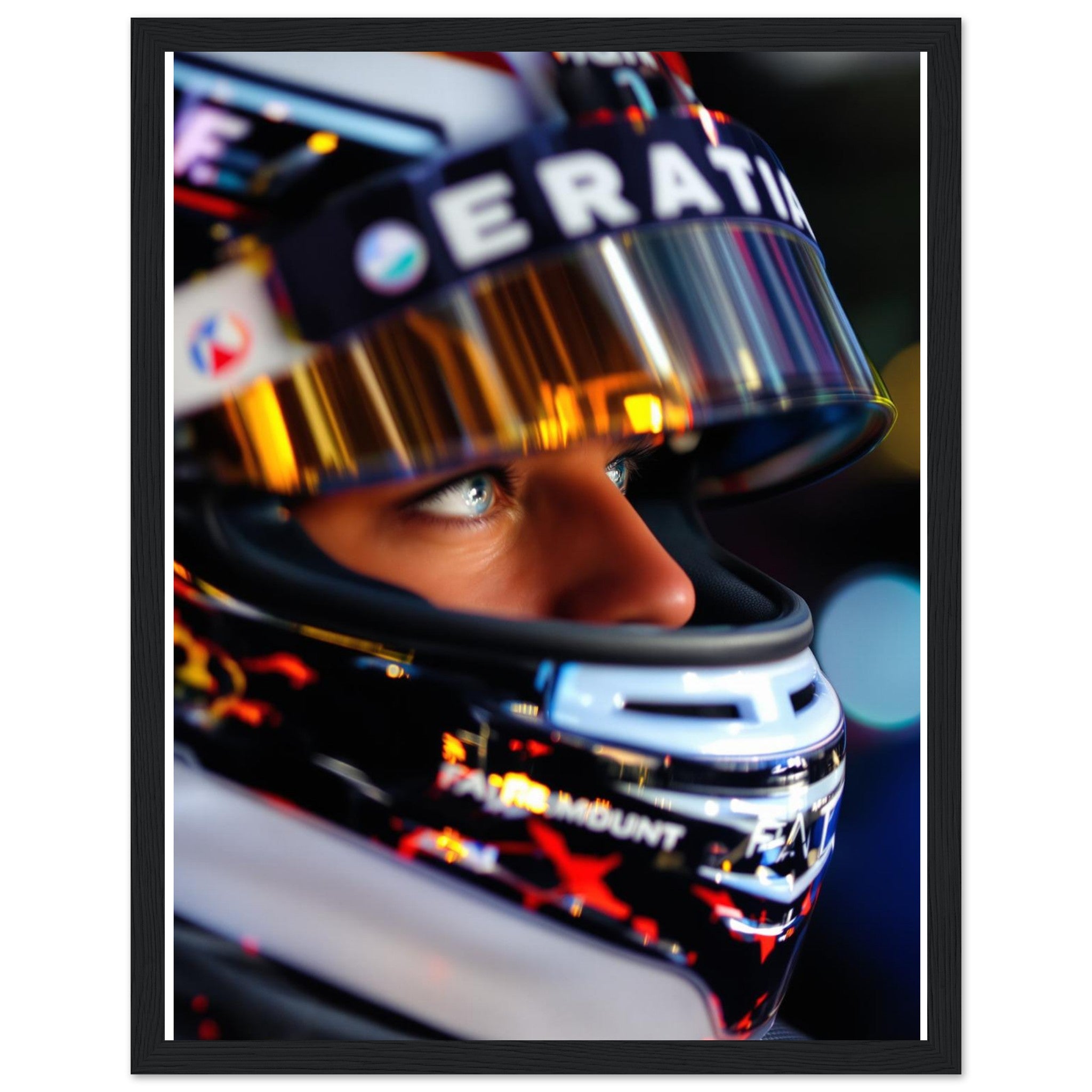 Race Helmet Reflections Framed Art Print — detail view | Wild Thread Co
