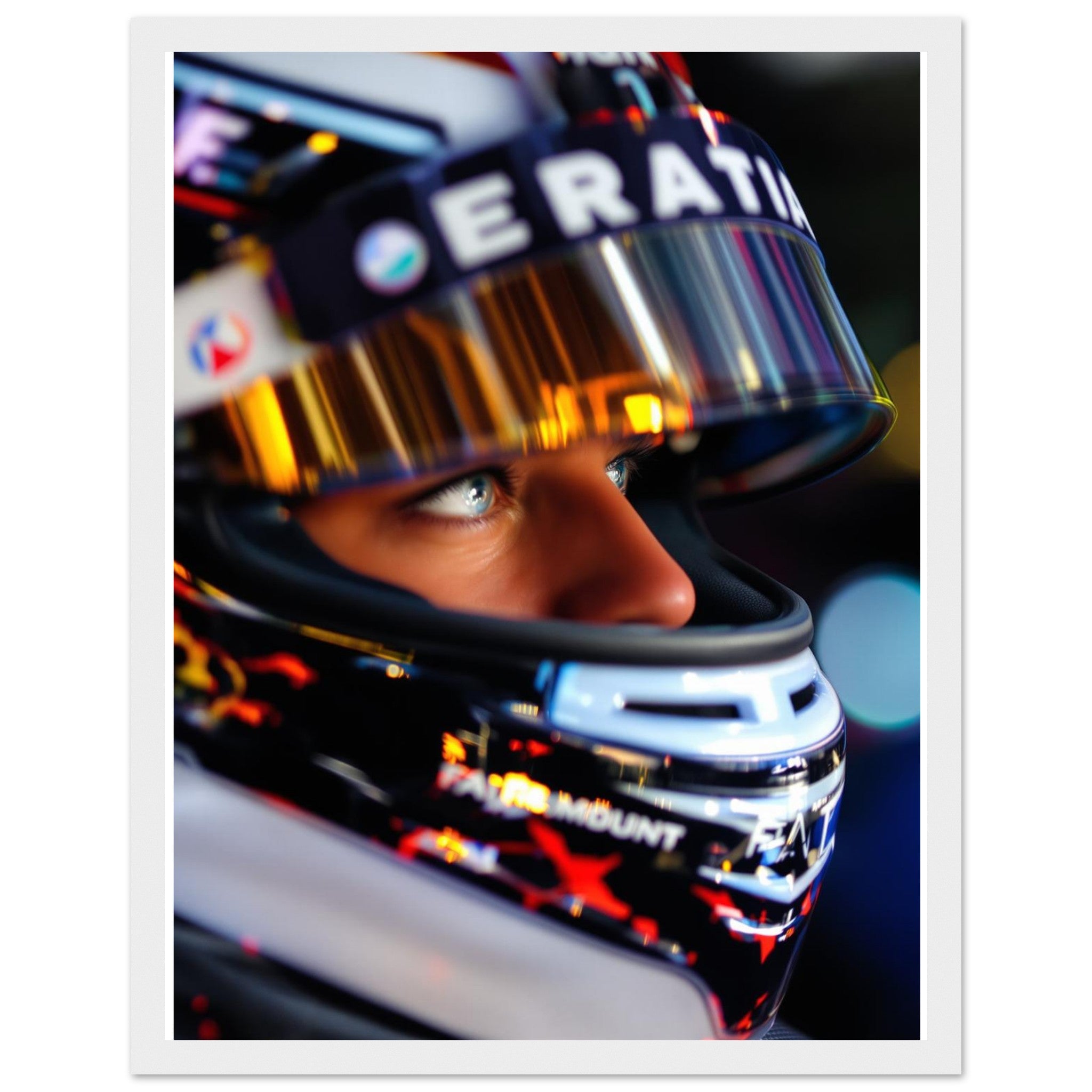 Race Helmet Reflections Framed Art Print — detail view | Wild Thread Co