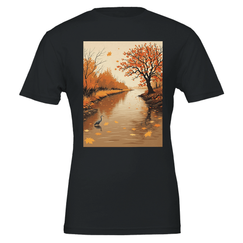 Autumn River Heron T-Shirt | British Nature Gift | Bronze Tannin - Wild Thread Co