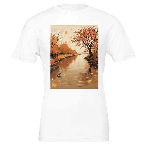 Autumn River Heron T-Shirt | British Nature Gift | Bronze Tannin - Wild Thread Co