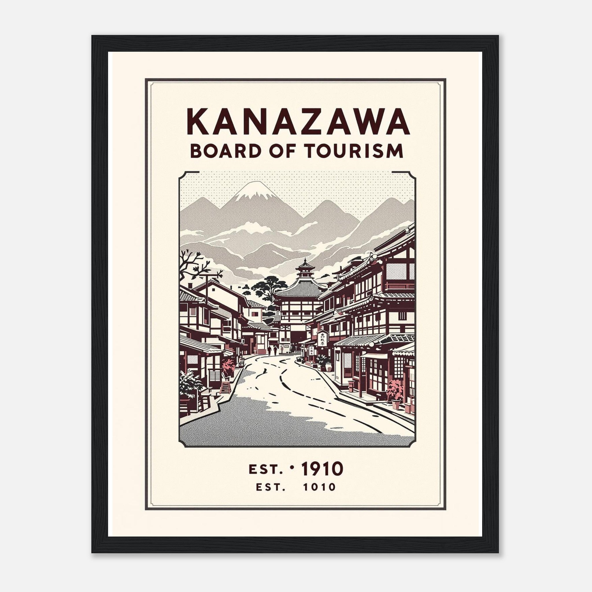 Kanazawa Vintage Travel Poster Framed Art Print — detail view | Wild Thread Co