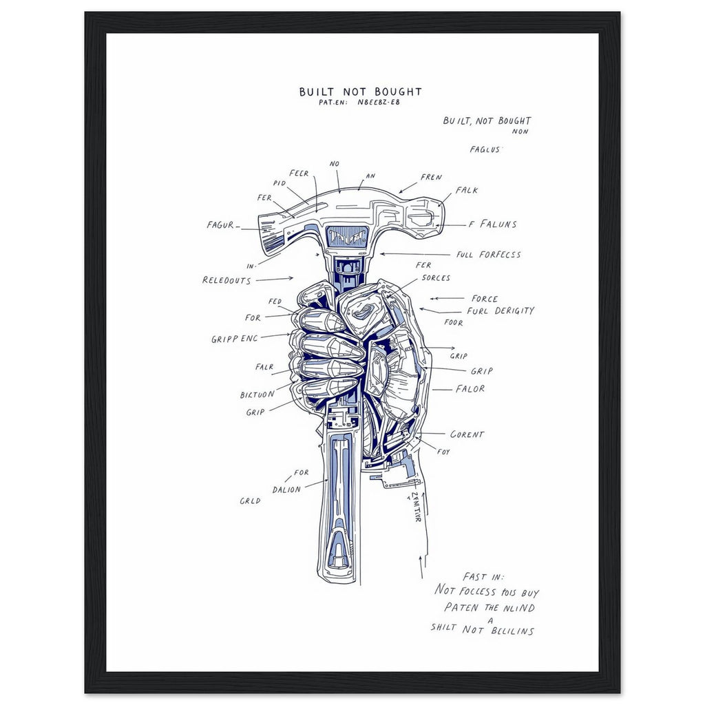 Builder Patent Drawing Hands — Framed Art Print | Wild Thread Co UK
