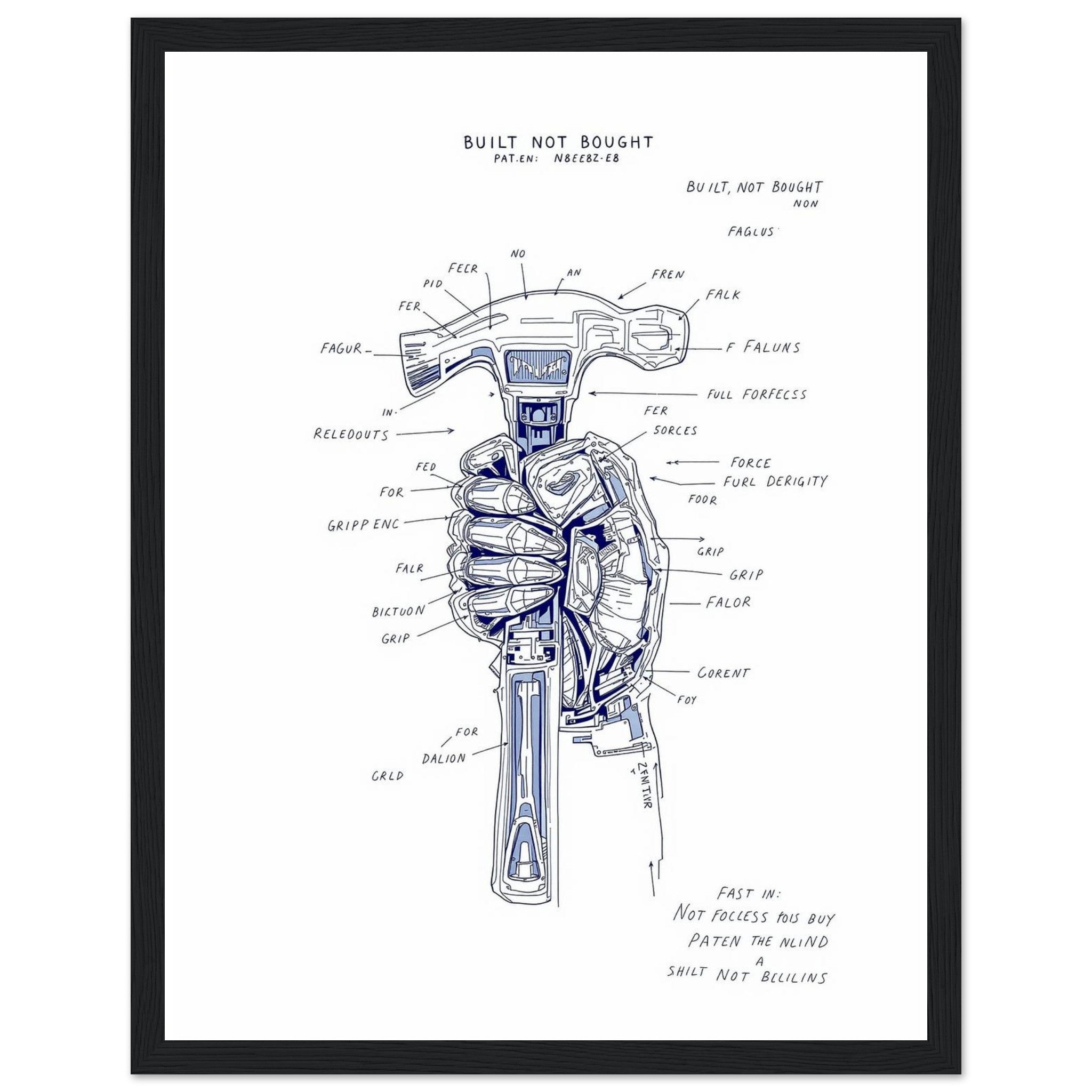 Builder Patent Drawing Hands — Framed Art Print | Wild Thread Co UK