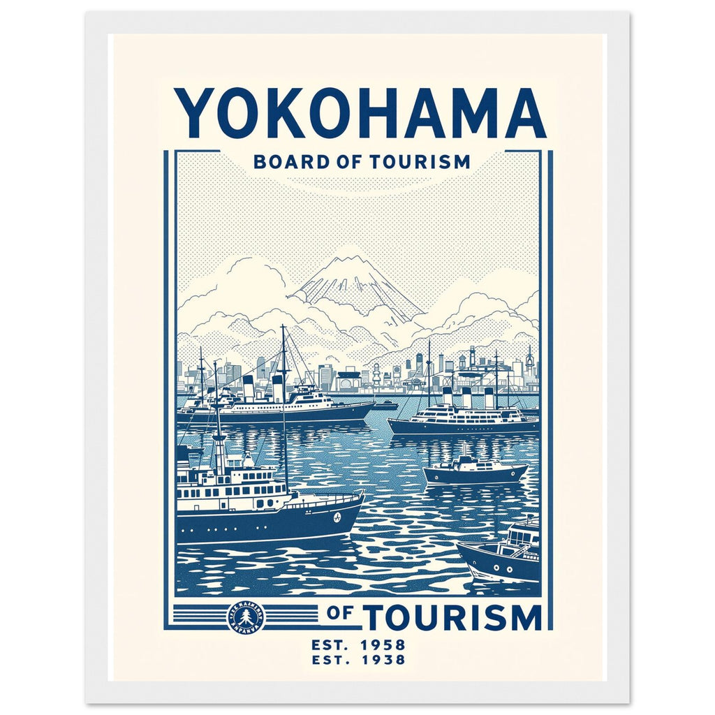 Yokohama Vintage Travel Poster Framed Art Print — detail view | Wild Thread Co