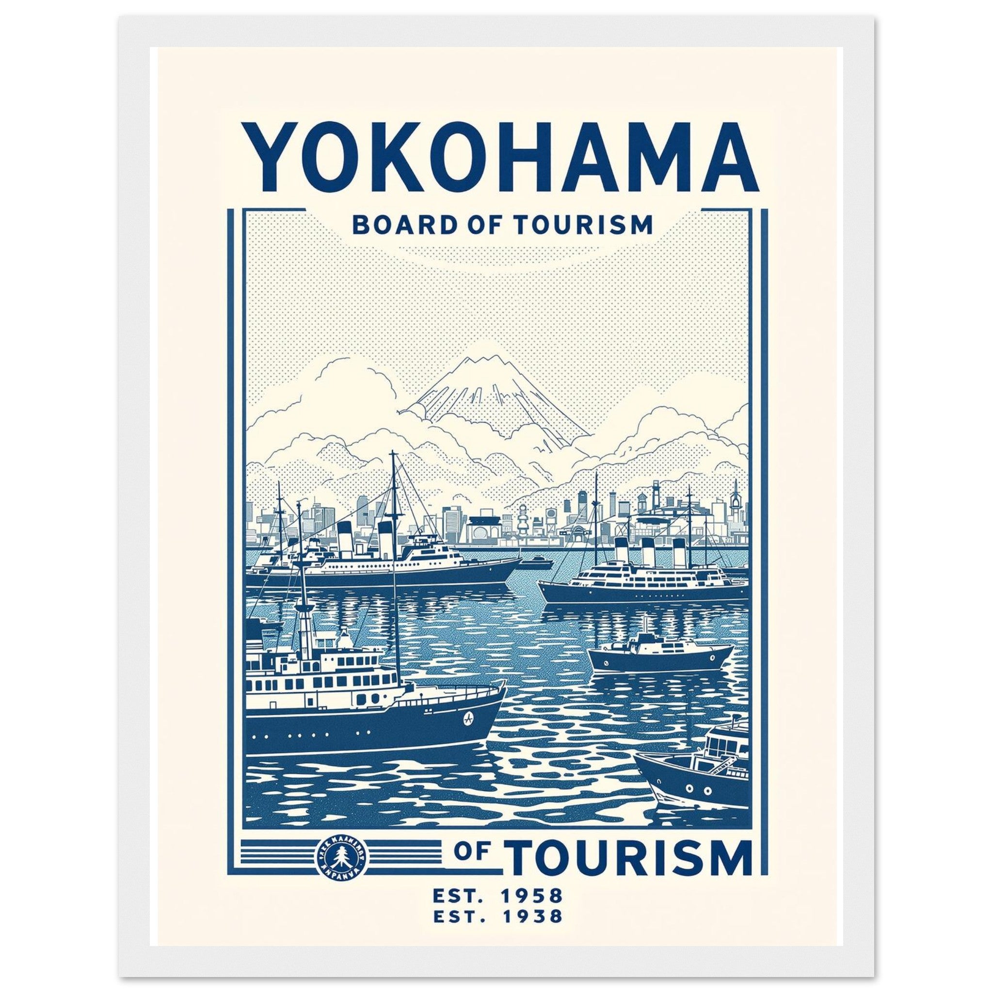Yokohama Vintage Travel Poster Framed Art Print — detail view | Wild Thread Co