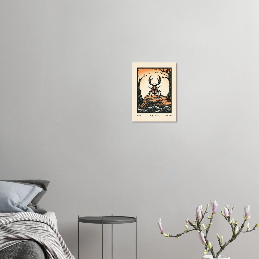 Stag Beetle Vintage Travel Poster Art Print — detail view | Wild Thread Co