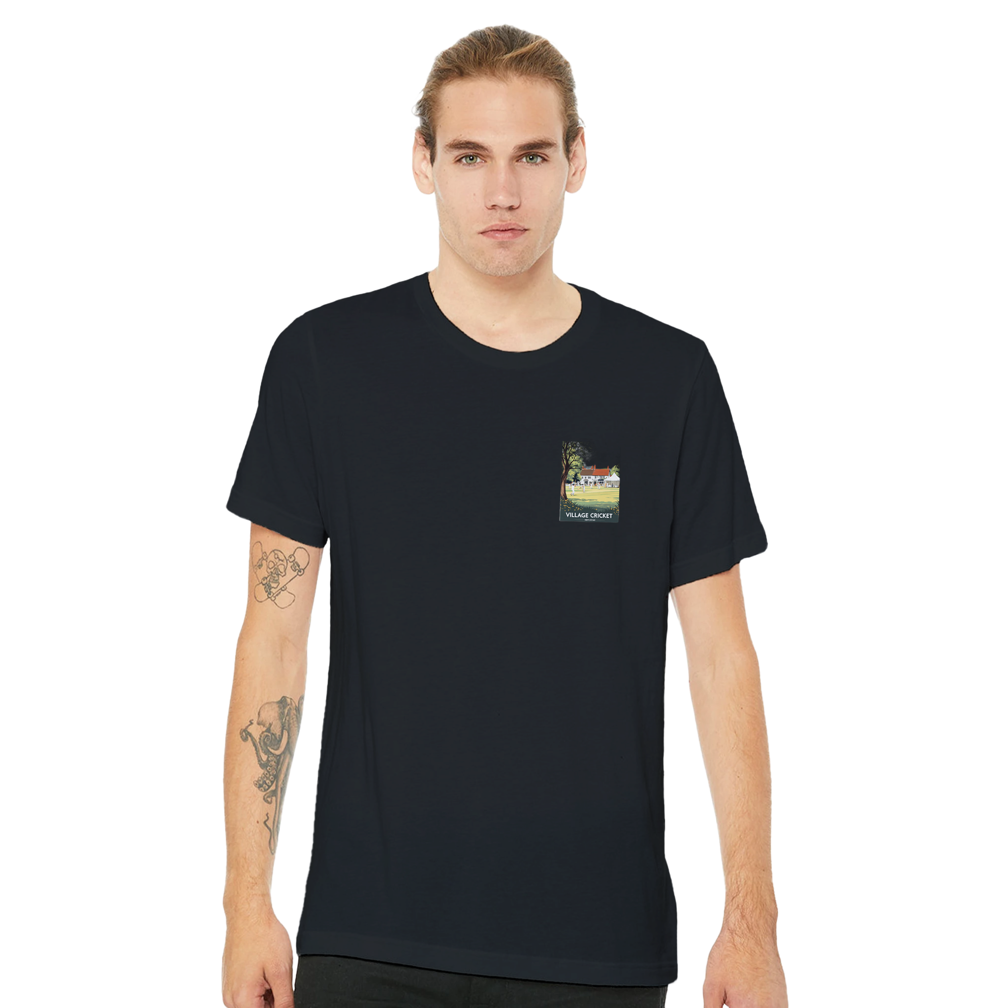 Village Cricket Sunday Green T-Shirt — detail view | Wild Thread Co