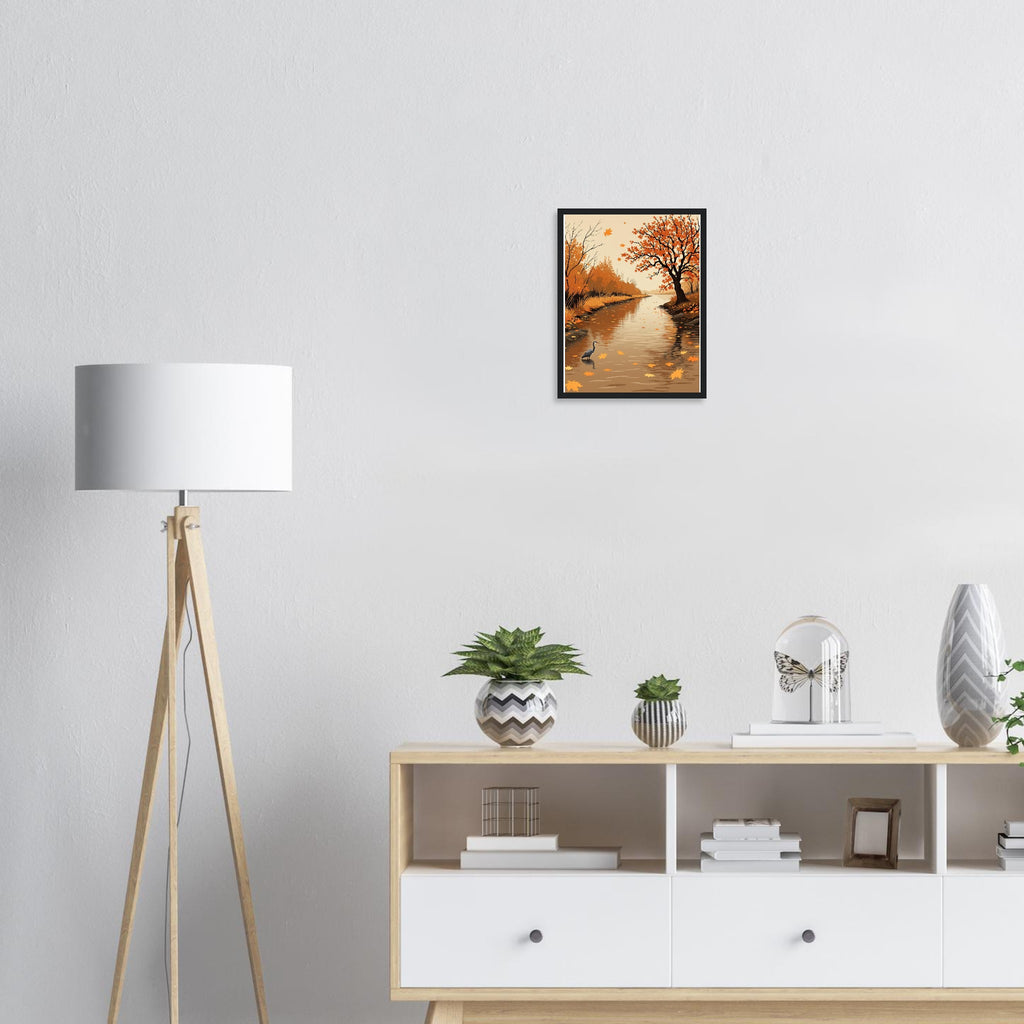 Autumn River Leaves Heron Bronze Framed Print — Framed Art Print | Wild Thread Co