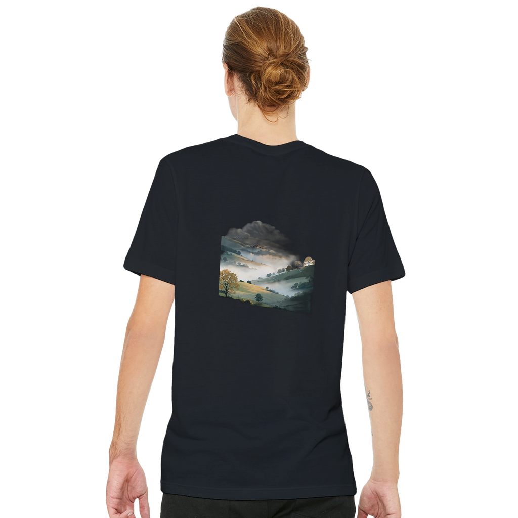 Morning Mist Valley Farm T-Shirt — detail view | Wild Thread Co