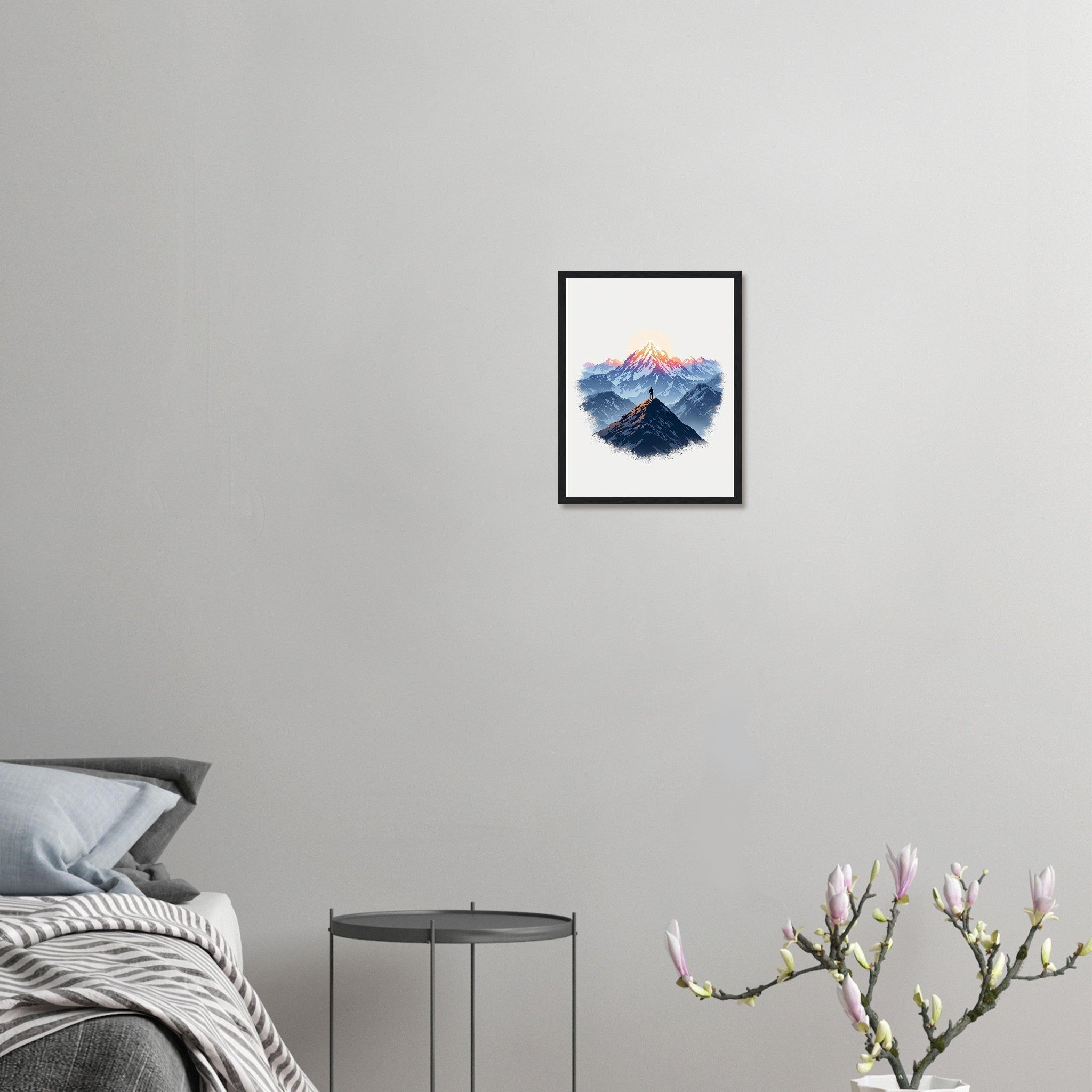 New Day Mountain Light Alpenglow Framed Print Wall Art Ready to Hang Framed Art Print — detail view | Wild Thread Co