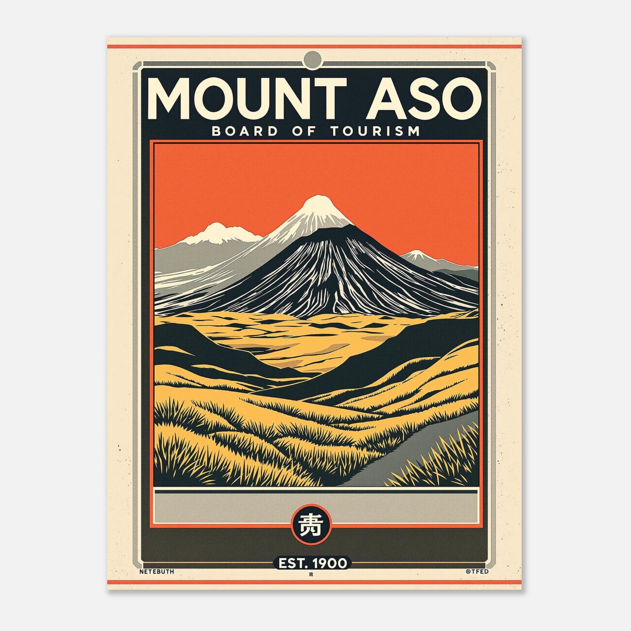 Mount Aso Vintage Travel Poster Art Print — detail view | Wild Thread Co