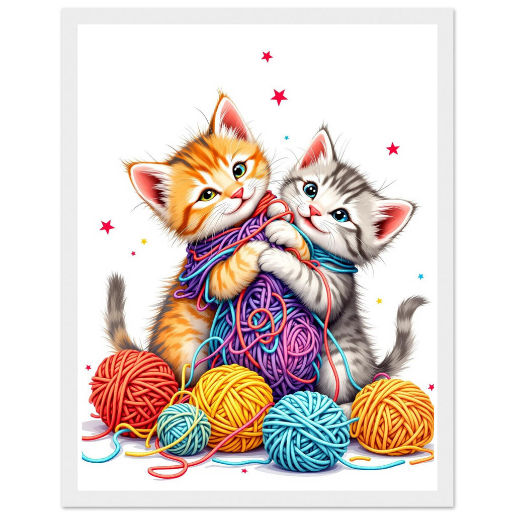 Cats Playing Yarn Art Framed Print Wall Art Ready to Hang UK — Framed Art Print | Wild Thread Co