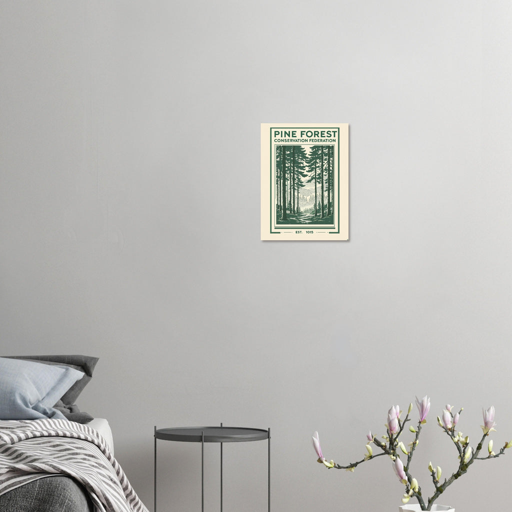 Pine Forest Vintage Travel Poster Art Print — detail view | Wild Thread Co