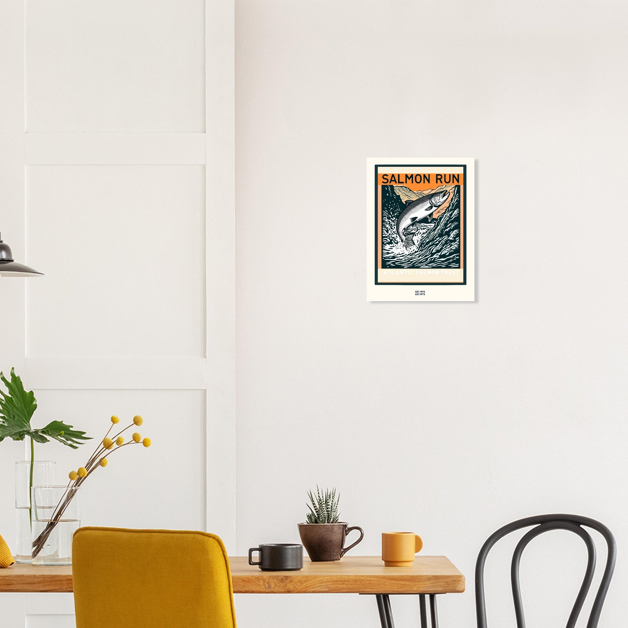 Salmon Run Vintage Travel Poster Art Print — detail view | Wild Thread Co