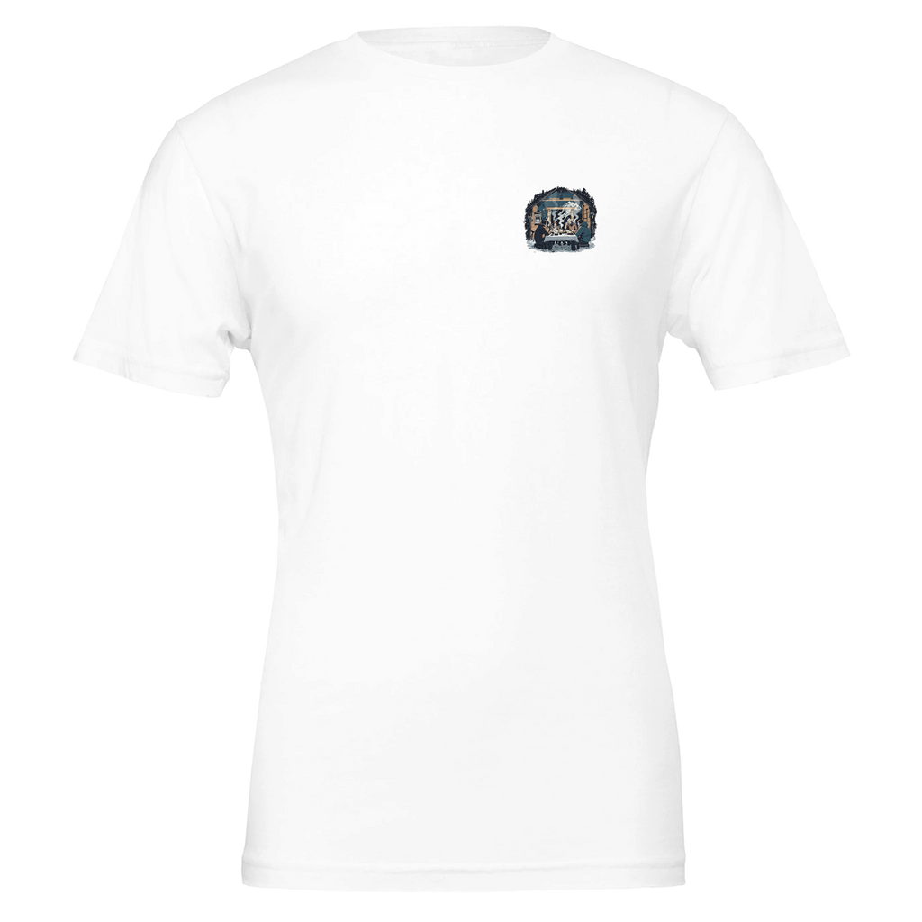 Mountain Hut Supper Fellowship Climbers T-Shirt — detail view | Wild Thread Co