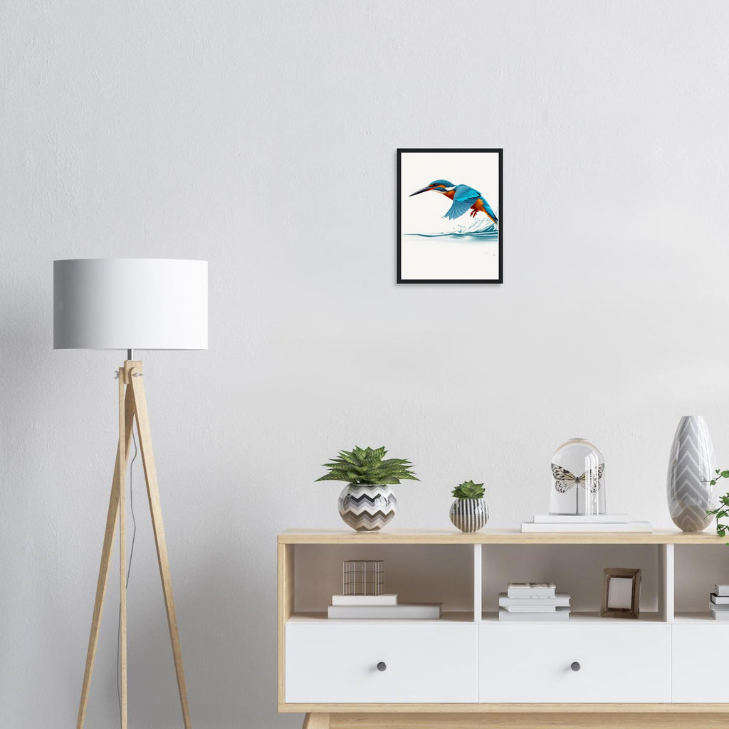 Kingfisher Dive Framed Print Wall Art Ready to Hang UK Framed Art Print — detail view | Wild Thread Co