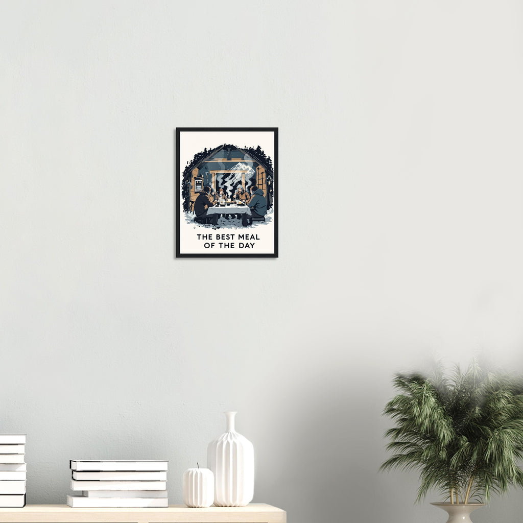 Mountain Hut Supper Fellowship Climbers Framed Art Print — detail view | Wild Thread Co