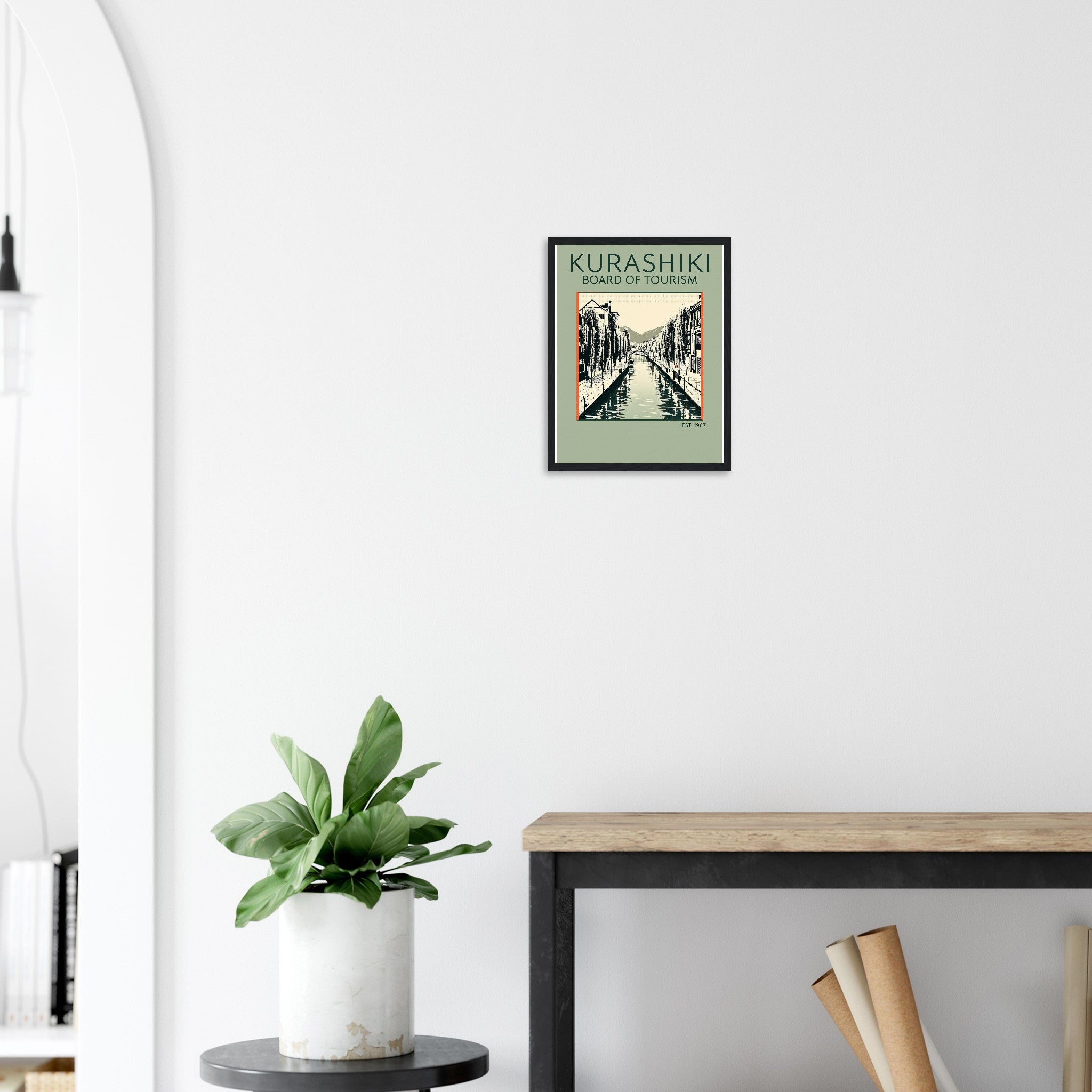 Kurashiki Vintage Travel Poster Framed Art Print — detail view | Wild Thread Co