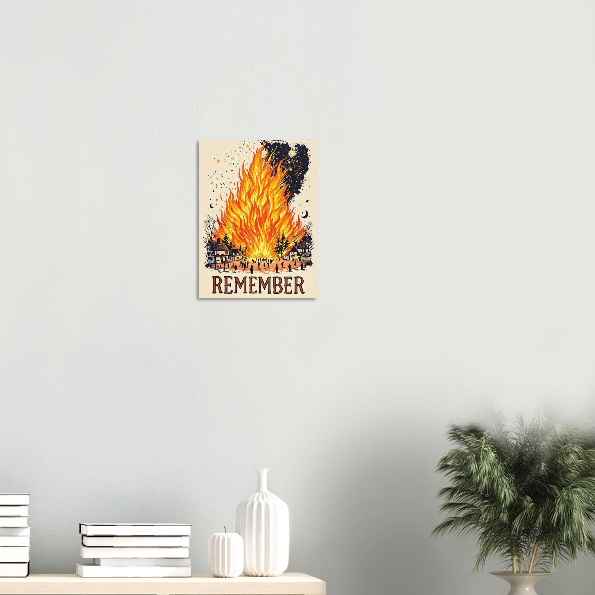 Bonfire Night Village Scene Art Print Art Print — detail view | Wild Thread Co