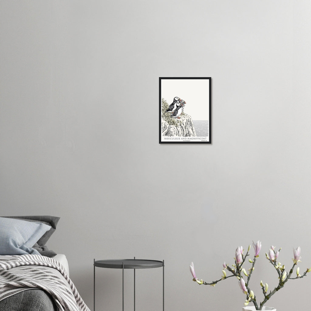 Puffin Colony Framed Art Print — detail view | Wild Thread Co