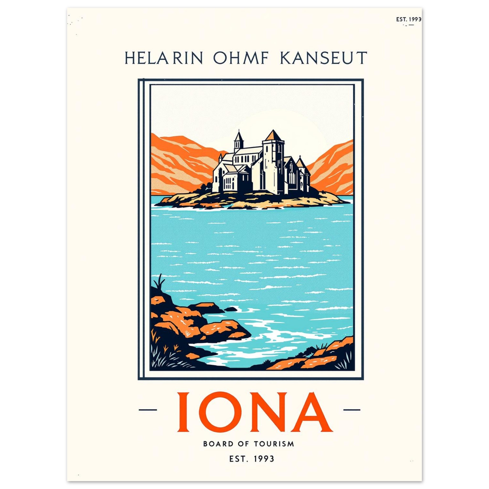 Iona Vintage Travel Poster Art Print — detail view | Wild Thread Co