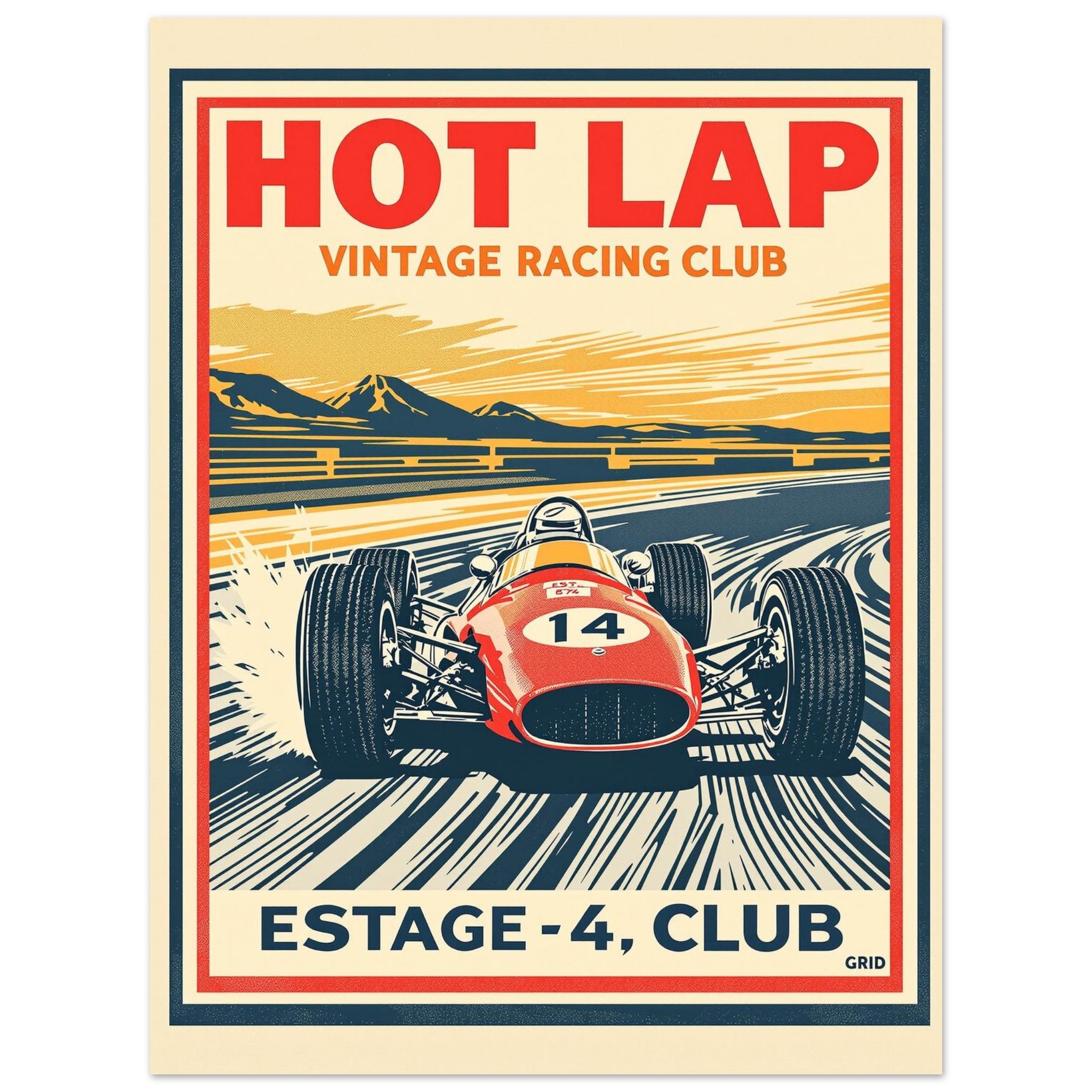 Hot Lap Vintage Travel Poster Art Print — detail view | Wild Thread Co