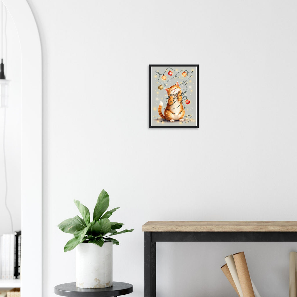 Cat Christmas Framed Print Wall Art Ready to Hang UK Framed Art Print — detail view | Wild Thread Co