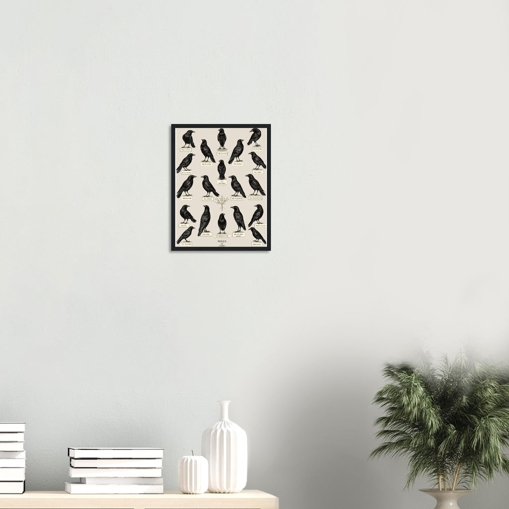 Murder Of Crows Natural History Plate Framed Print Wall Art Ready to Hang UK Framed Art Print — detail view | Wild Thread Co