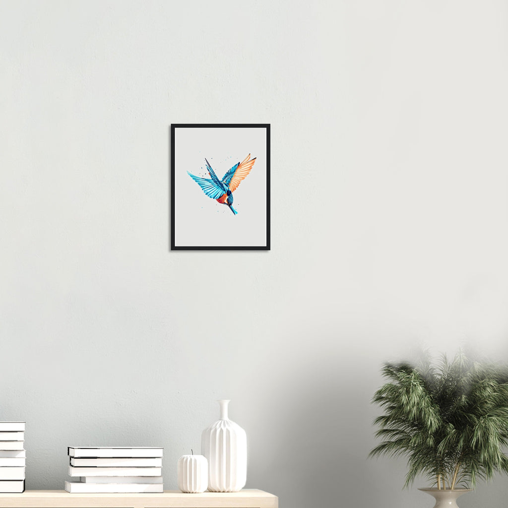 Kingfisher Electric Dive Framed Art Print — detail view | Wild Thread Co