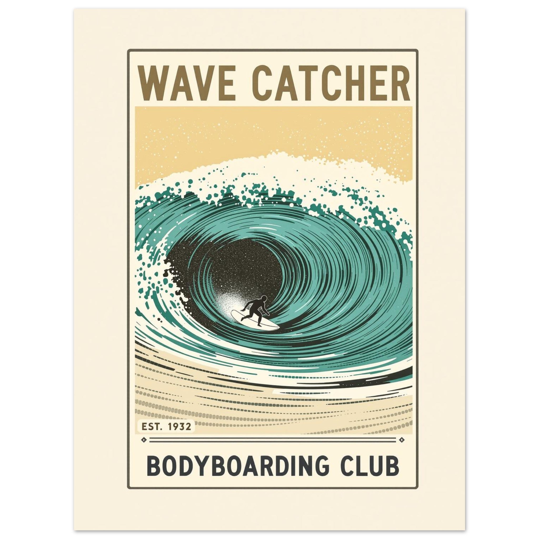 Wave Catcher Vintage Travel Poster Art Print — detail view | Wild Thread Co