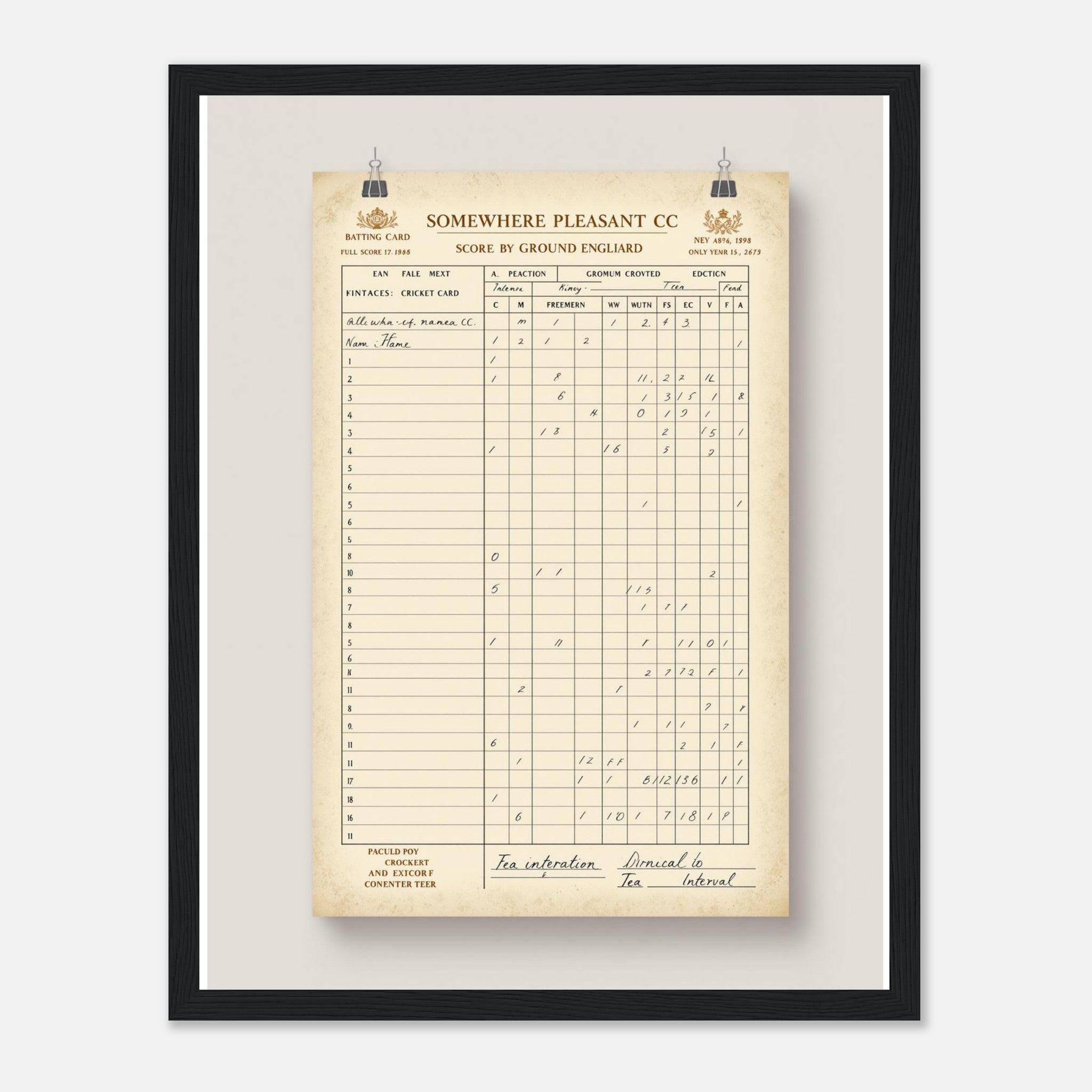 Retro Cricket English Summer Framed Print Wall Art Ready to Hang UK Framed Art Print — detail view | Wild Thread Co
